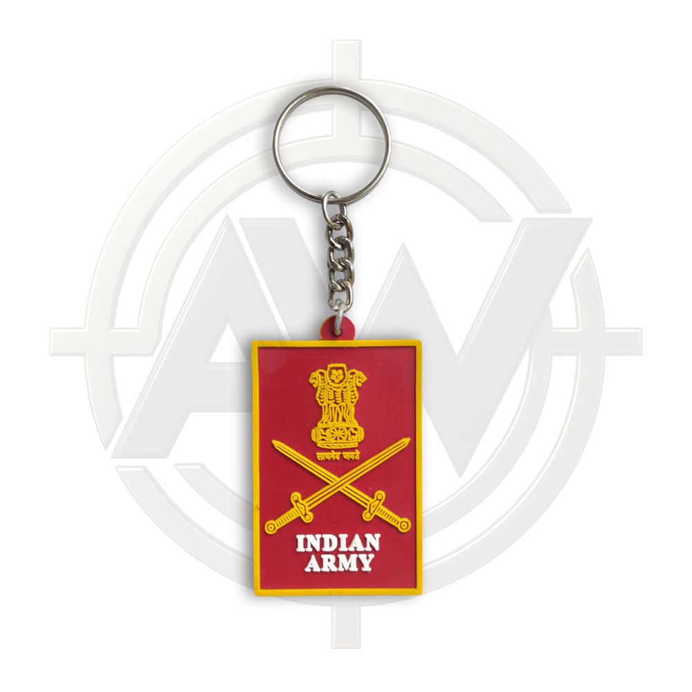 Indian Army Emblem Red & Yellow Rubber Keychain