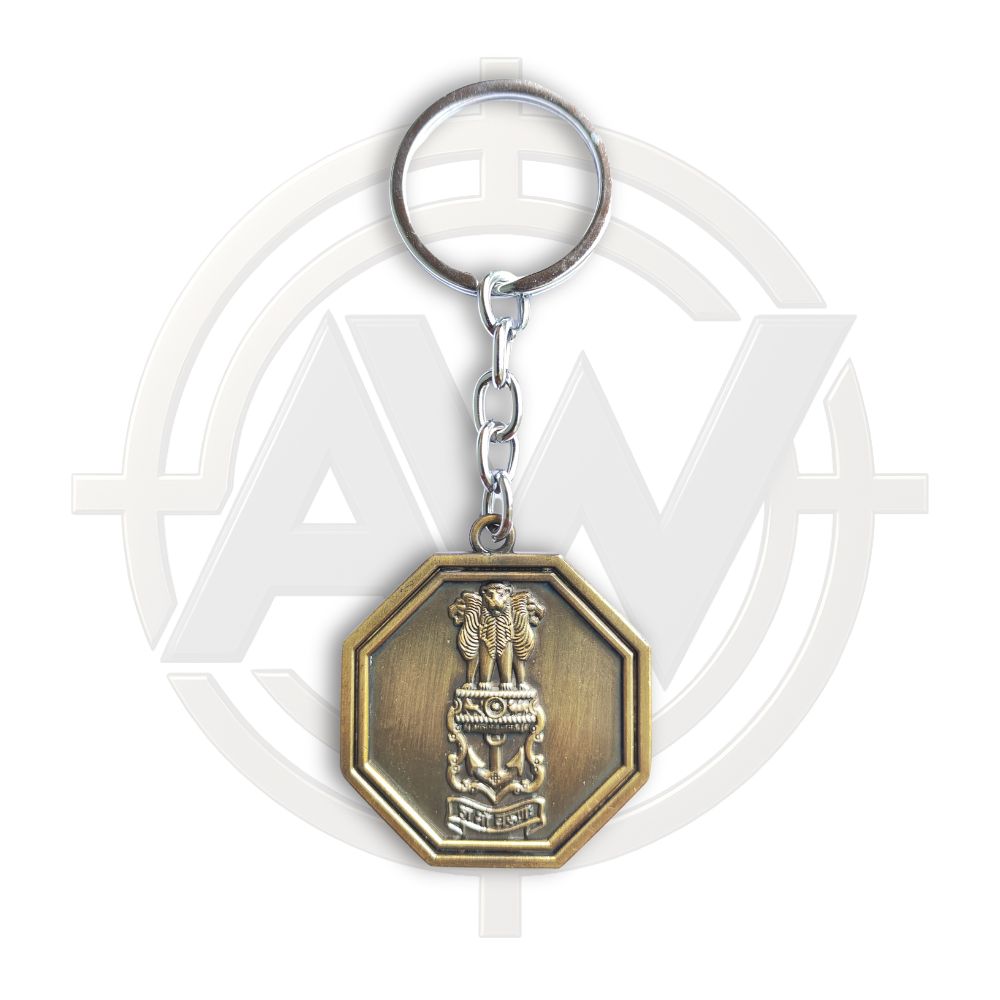 Indian Navy Emblem Antique Finish Octagon Keychain