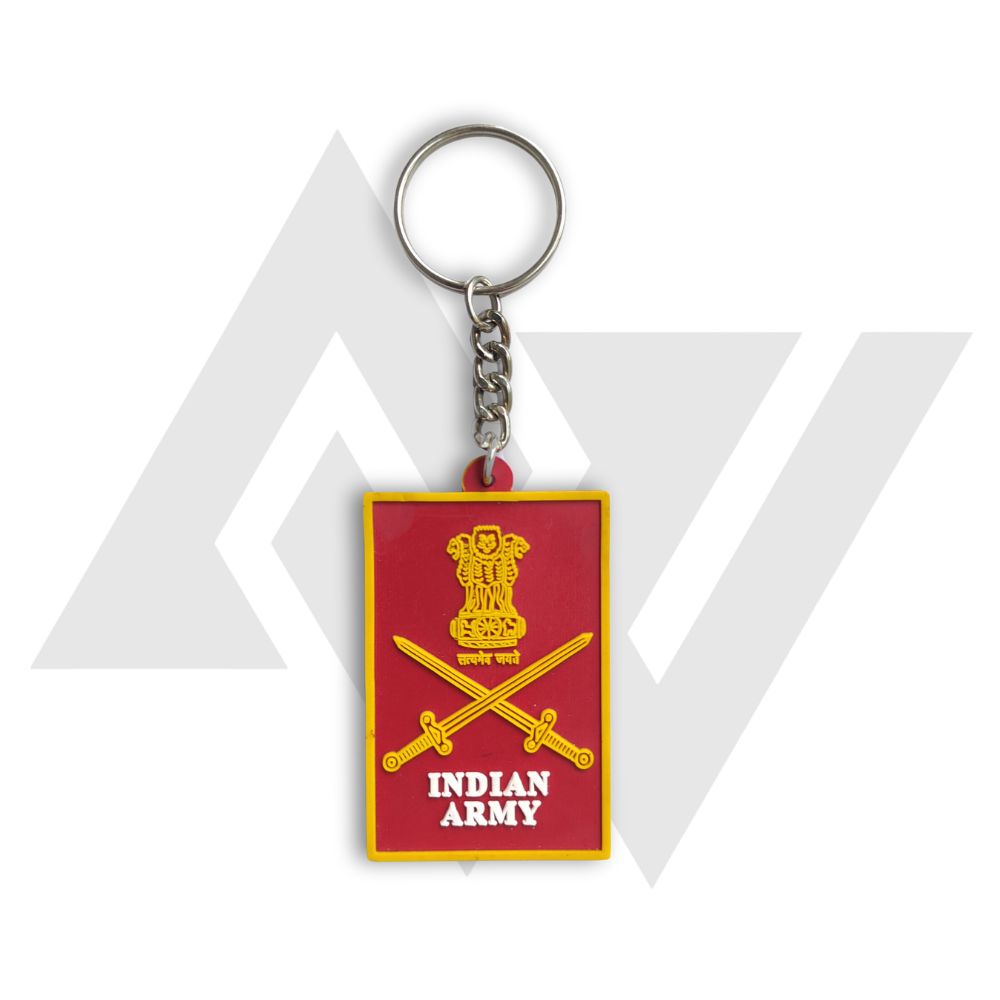 Indian Army Emblem Red & Yellow Rubber Keychain