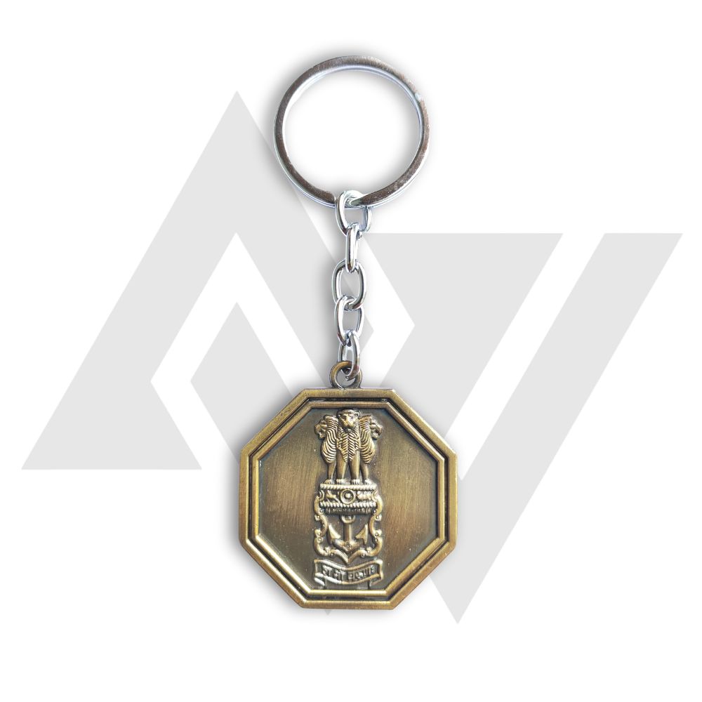 Indian Navy Emblem Antique Finish Octagon Keychain