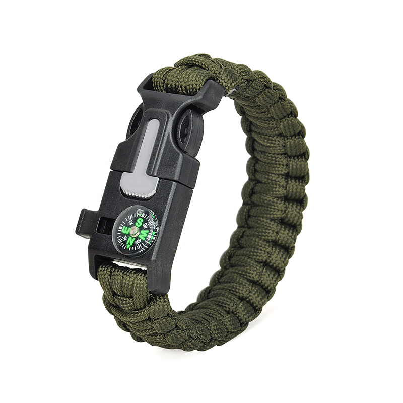 Tactical Wrist Band With Flint, Compass & Whistle