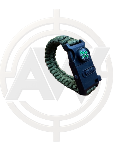 Tactical Wrist Band With Torch, Flint, Whistle & Compass