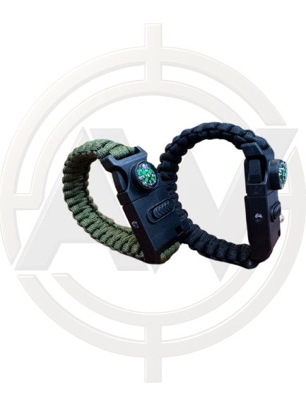 Tactical Wrist Band With Torch, Flint, Whistle & Compass